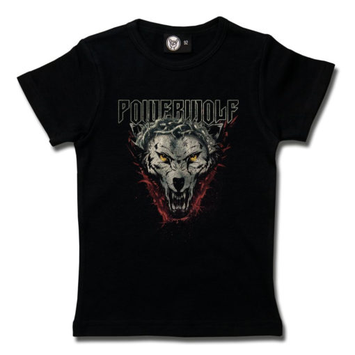 T-shirt Powerwolf pour fille (noir) avec une tête de loup