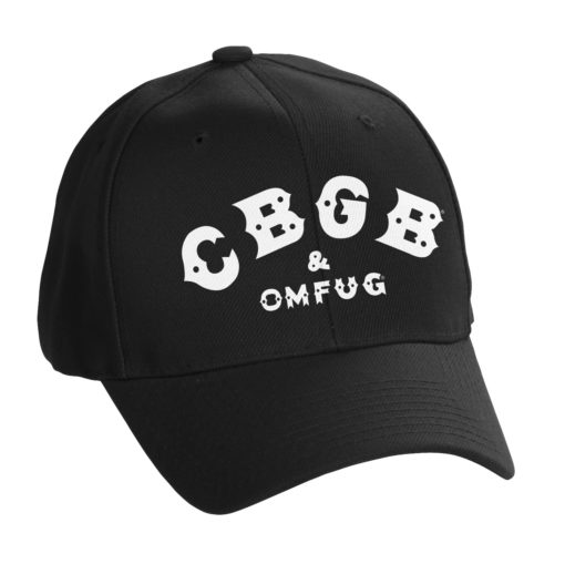 Casquette de baseball CBGB & OMFUG Logo FlexFit (type baseball) de couleur noire et blanche