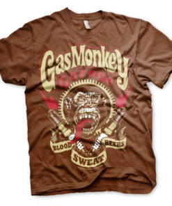 T-Shirt Gas Monkey Garage marron avec Eclairs rouges