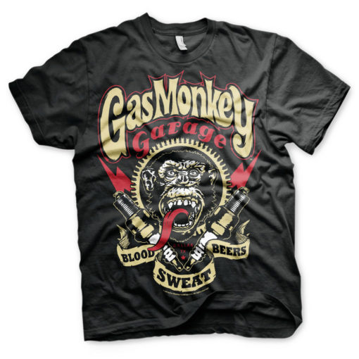 T-Shirt Gas Monkey Garage noir avec Eclairs rouges