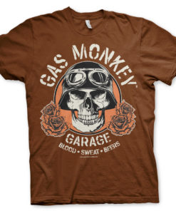 T-Shirt Gas Monkey Garage Skull de couleur Marron