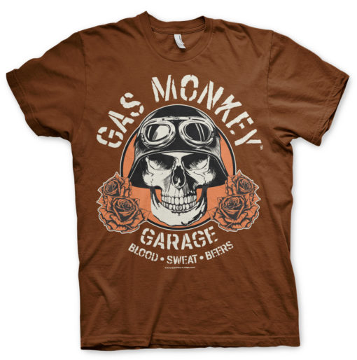 T-Shirt Gas Monkey Garage Skull de couleur Marron
