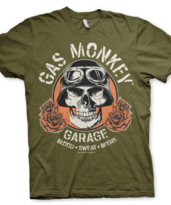 T-Shirt Gas Monkey Garage Skull de couleur Vert Olive