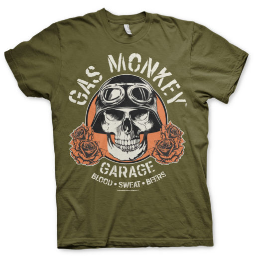 T-Shirt Gas Monkey Garage Skull de couleur Vert Olive
