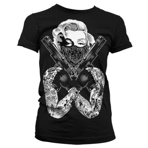 T-Shirt Marilyn Monroe Gangsta Pose pour Femme de couleur Noir