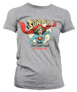 T-Shirt Supergirl - Does Everything Better Than You pour Femme de couleur Gris Chiné