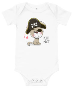 Body bébé avec un petit chien portant un chapeau de pirate (blanc)