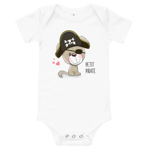 Body bébé avec un petit chien portant un chapeau de pirate (blanc)