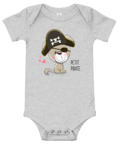 Body bébé avec un petit chien portant un chapeau de pirate (gris)