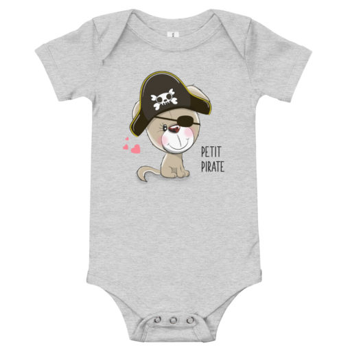 Body bébé avec un petit chien portant un chapeau de pirate (gris)