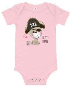 Body bébé avec un petit chien portant un chapeau de pirate (rose)