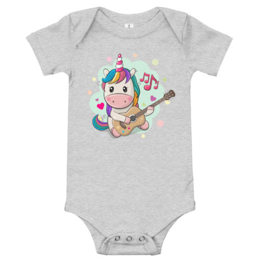 Body bébé avec une licorne multicolore jouant de la guitare (gris)