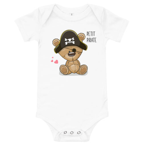 Body bébé avec un petit ourson portant un chapeau de pirate (blanc)