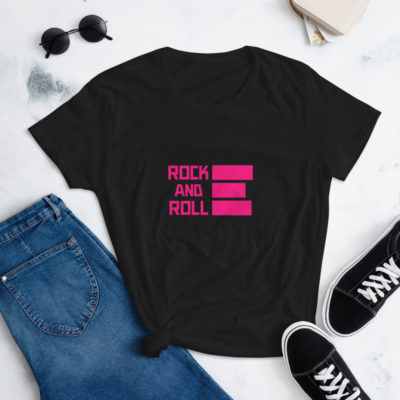 T-shirt Rock n' Roll rose et noir posé à plat