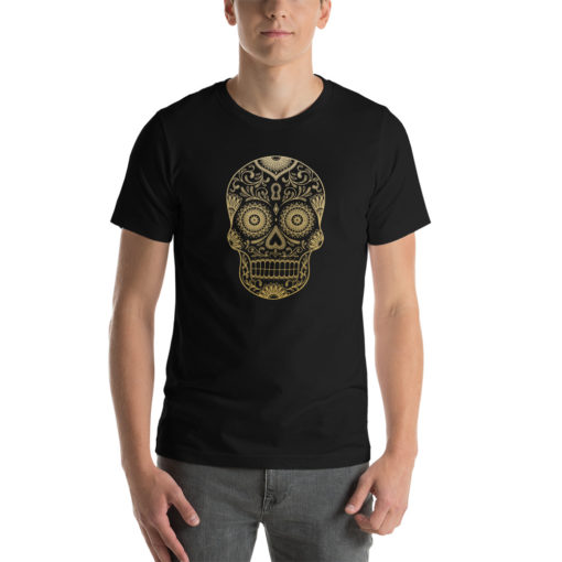 Homme qui porte un t-shirt avec une tête de mort mexicaine (noir)