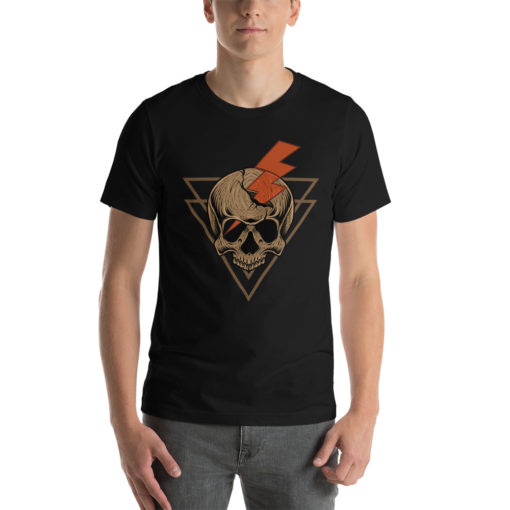 T-shirt pour homme avec une tête de mort transpercée par un éclair (noir)